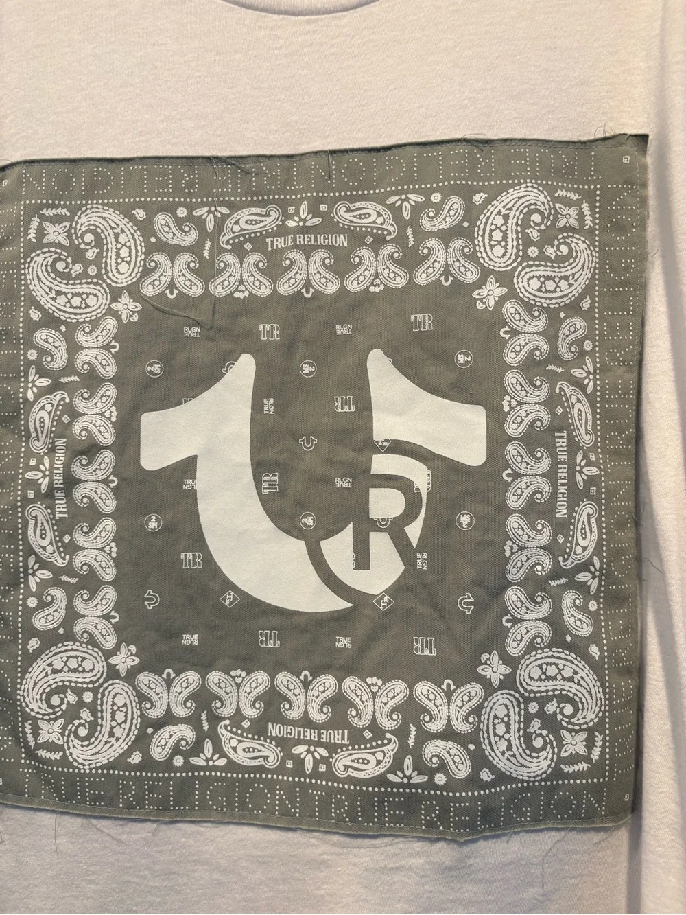 True Religion Men’s Bandana Logo Graphic T-Shirt White 100% Cotton Size L